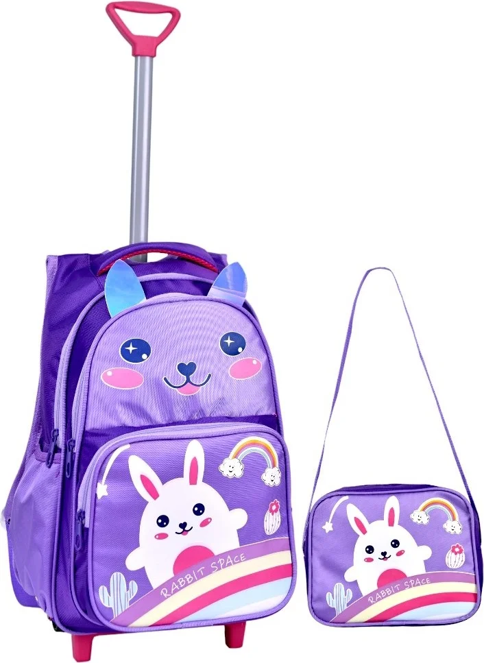 Çantaland Purple Rabbit Printed, Orthopedic Back Featured, Primary School Bag + Lunch Box