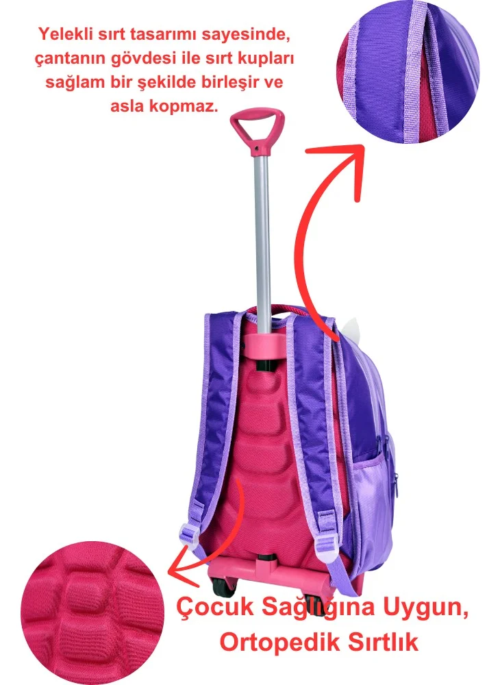 Çantaland Purple Rabbit Printed, Orthopedic Back Featured, Primary School Bag + Lunch Box