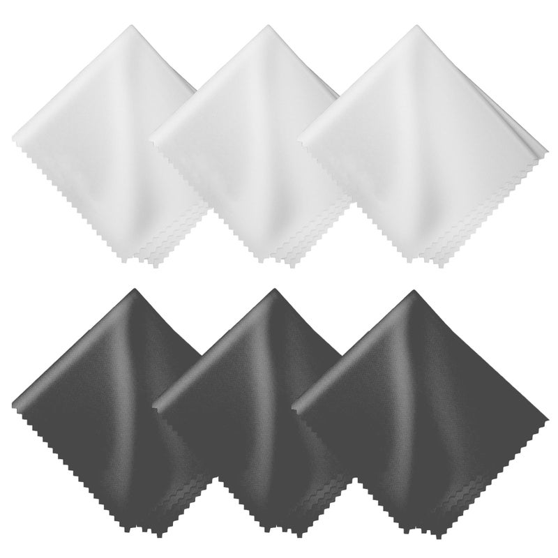 One Tap Only Microfiber Cleaning Cloths 6 Pack 6x7Inch LintFree Lens Screen Cleaner Eyeglass Camera Phone Tablet TV Cloth Reusable ScratchFree StreakFree 3 Dark Grey 3 White Individually Wrapped - Image 2