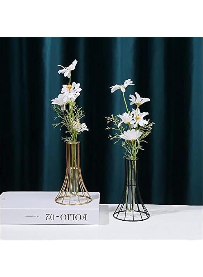 Nordic Styles Hydroponic Flower Vase Geometric Line Frame Iron Art Vase Glass Test Tube Metal Holder Home Decoration Craft Gift(6inch,Gold) - Image 5