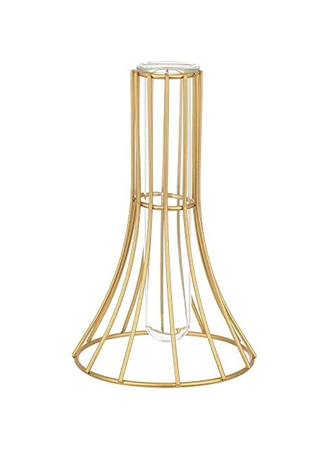 Nordic Styles Hydroponic Flower Vase Geometric Line Frame Iron Art Vase Glass Test Tube Metal Holder Home Decoration Craft Gift(6inch,Gold) - Image 1