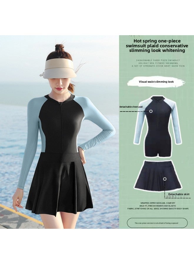 Loquat Parent-child Swimsuit Women's One-piece Skirt Mother And Daughter Swimsuit Baby's Western Style Sports Girl's Quick-drying Long-sleeved Swimsuit-Color:Adult-short Sleeve 【boxer】】- - Image 5