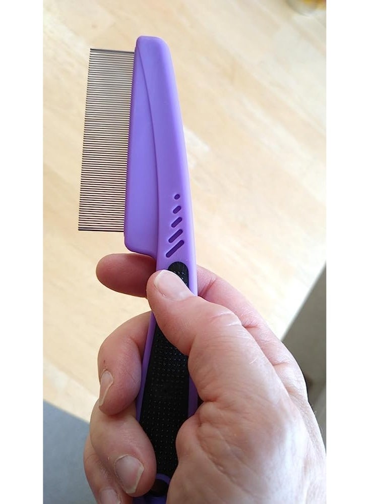 Fanski Flea Comb with Rubber Handle, Flea and Tick Combs for Dogs & Cats, Fine Tooth Dog Comb for Grooming，Purple - Image 4