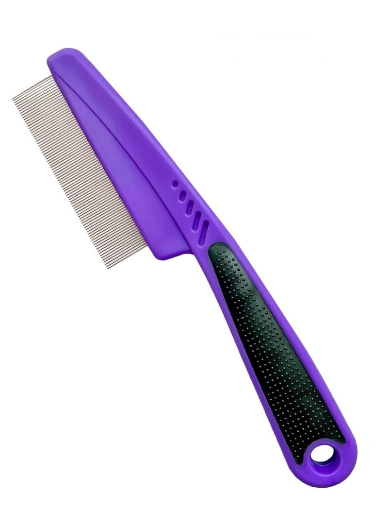 Fanski Flea Comb with Rubber Handle, Flea and Tick Combs for Dogs & Cats, Fine Tooth Dog Comb for Grooming，Purple - Image 1