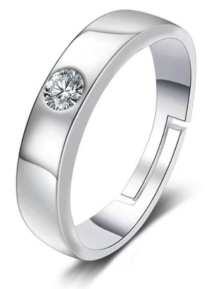 ممتاز خاتم رجالي من حجر المويزانايت عيار 1 قيراط من الفضة الإسترلينية S925 مطلي بالبلاتين – تصميم قابل للتعديل مع علبة هدية فاخرة