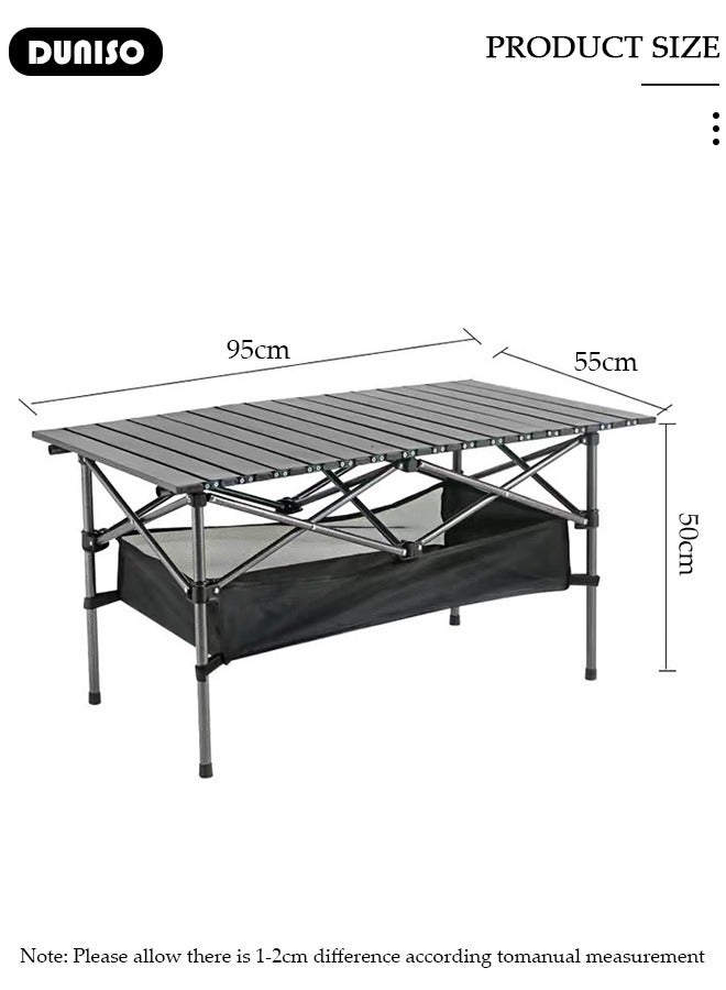 DUNISO طاولة تخييم خارجية قابلة للطي، طاولة نزهة محمولة مع جيب تخزين، طاولة ألمنيوم قابلة لللف مع حقيبة حمل سهلة للداخل، والخارج، والتخييم، والشاطئ، والفناء، والشواء، والحفلات، والفناء، والنزهات (95 * 55 * 50 سم) - Image 2