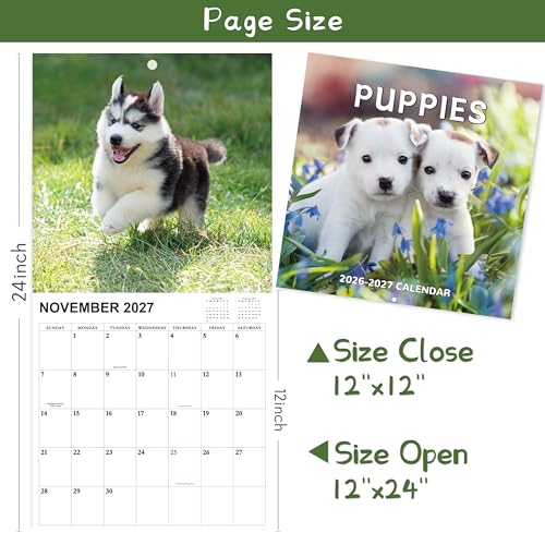 Chambom 2026-2027 Calendar - 18-Month Wall Calendar 2026-2027 Dog Calendars from Jul. 2026 - Dec. 2027, Calendar with Unruled Blocks, Holidays, 12" x 24"(open), Wall Calendars - Puppy - Image 5