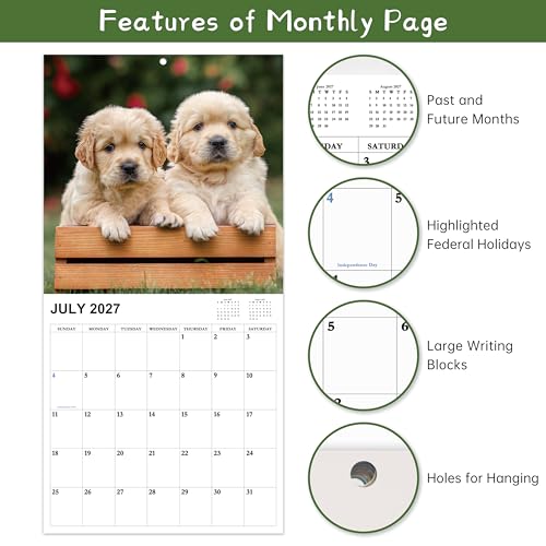 Chambom 2026-2027 Calendar - 18-Month Wall Calendar 2026-2027 Dog Calendars from Jul. 2026 - Dec. 2027, Calendar with Unruled Blocks, Holidays, 12" x 24"(open), Wall Calendars - Puppy - Image 4