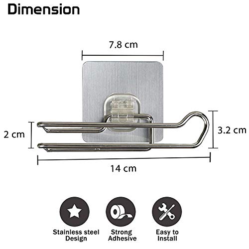 KOYET No Drill Stainless Steel Self Adhesive Toilet Paper Holder | Tissue Paper Roll Holder | Towel Holder Rack for Kitchen (Steel Tissue Paper Roll Holder) - Image 2