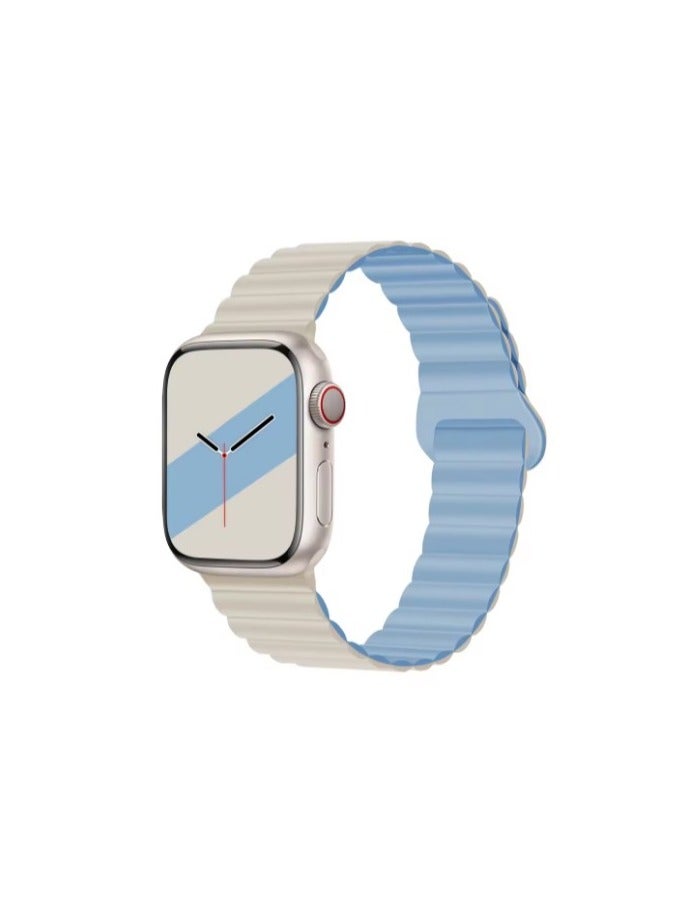 Silicone Loop Magnetic strap For Apple watch band 44mm 40mm 45mm 49mm 41mm 42 46mm Bracelet iWatch series 8 SE 6 7 Ultra 2 9 10 - White & Blue