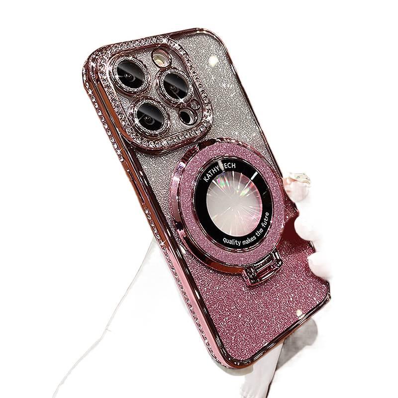 MagSafe iPhone 14 Plus TPU Case for iPhone 14 14 Plus 14 Pro 14 Pro Max with Electroplated Edge with Rhinestones and Gradient Glitter - Image 1