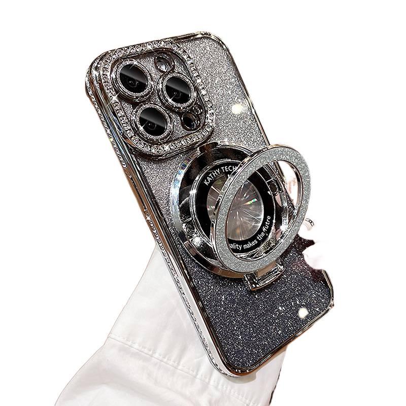 MagSafe iPhone 14 Plus TPU Case for iPhone 14 14 Plus 14 Pro 14 Pro Max with Electroplated Edge with Rhinestones and Gradient Glitter - Image 2