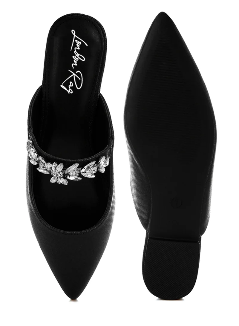 London Rag Diamante Strap Glitter Mules in Black