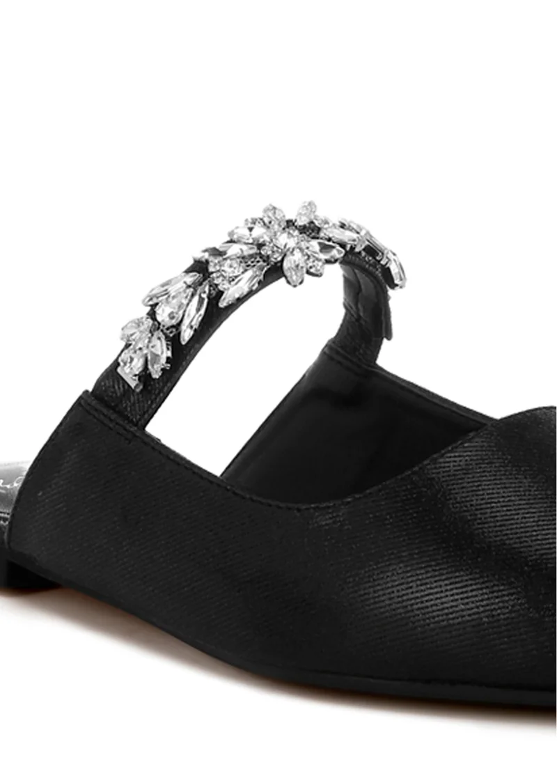 London Rag Diamante Strap Glitter Mules in Black