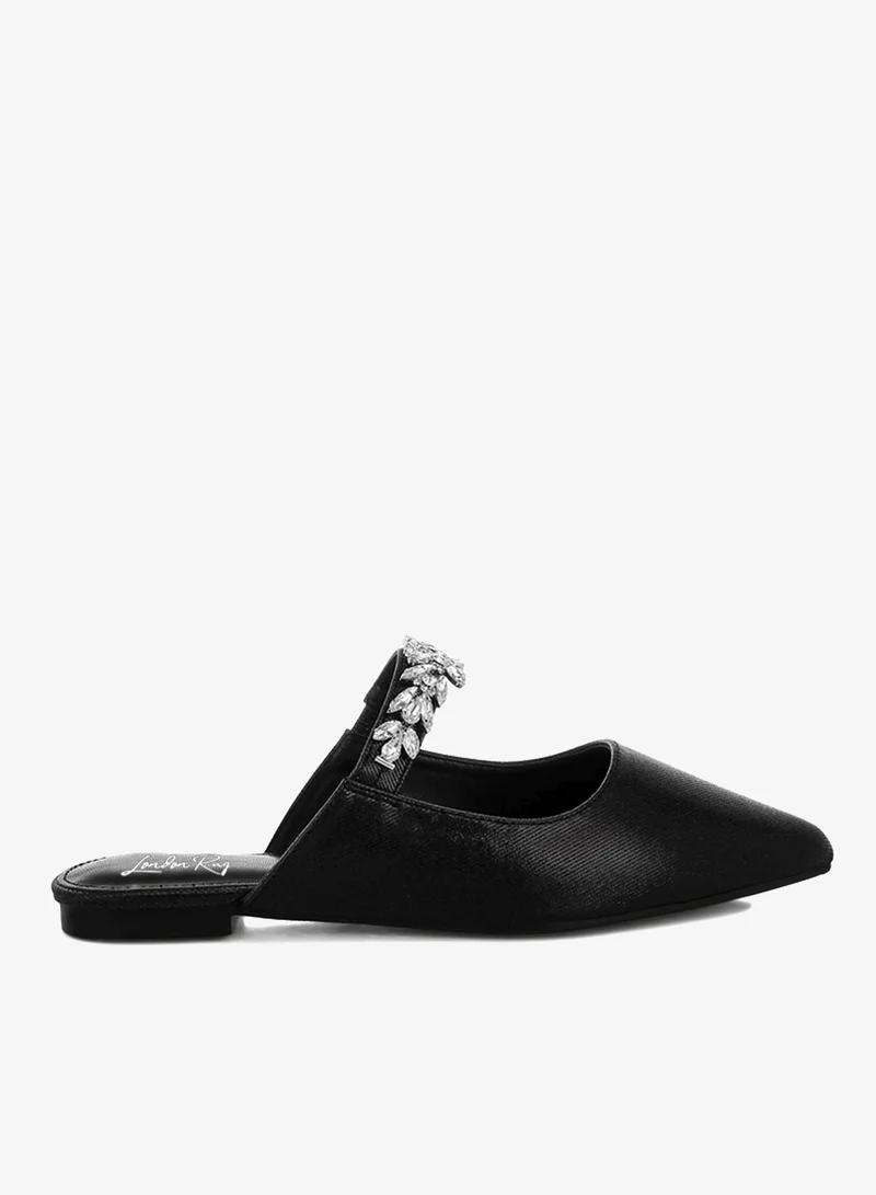 Diamante Strap Glitter Mules in Black