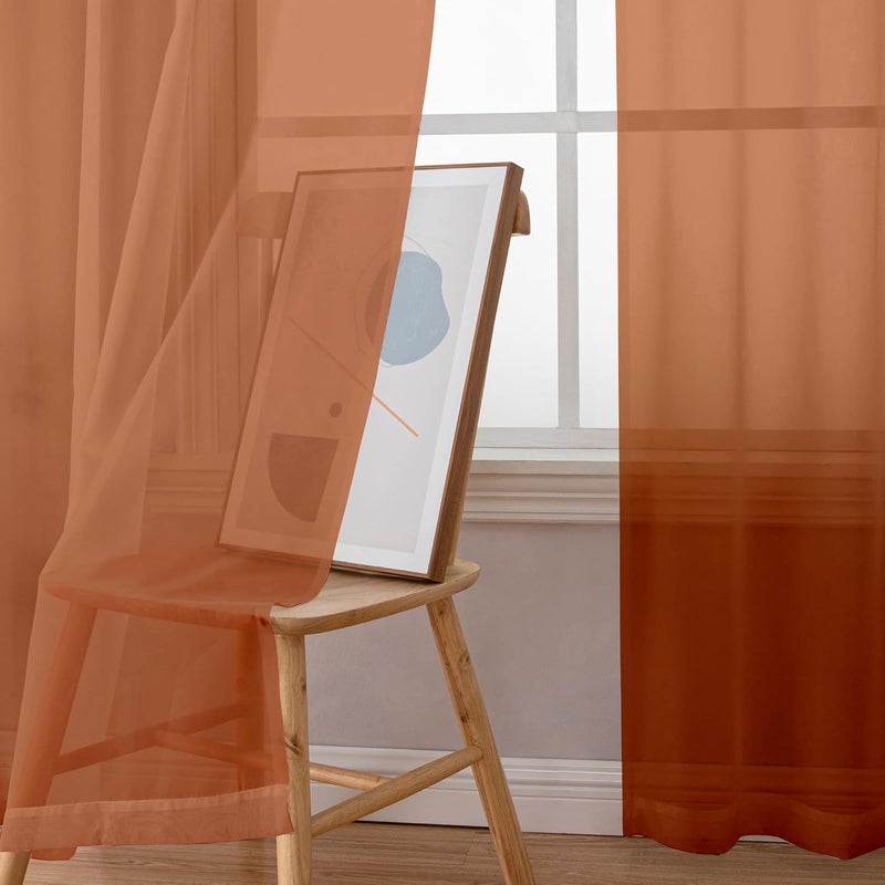 SimpleBrand Orange Sheer Curtains 84 Inches Long, Light Filtering Rod Pocket Solid Color Window Sheer Curtain Panels, Elegant Curtains & Drapes for Living Room, Bedroom 2 Panels (42" W x 84" L) - Image 4