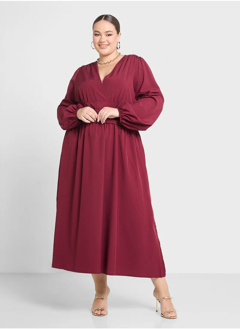 Ginger Plus V Neck A Line Dress