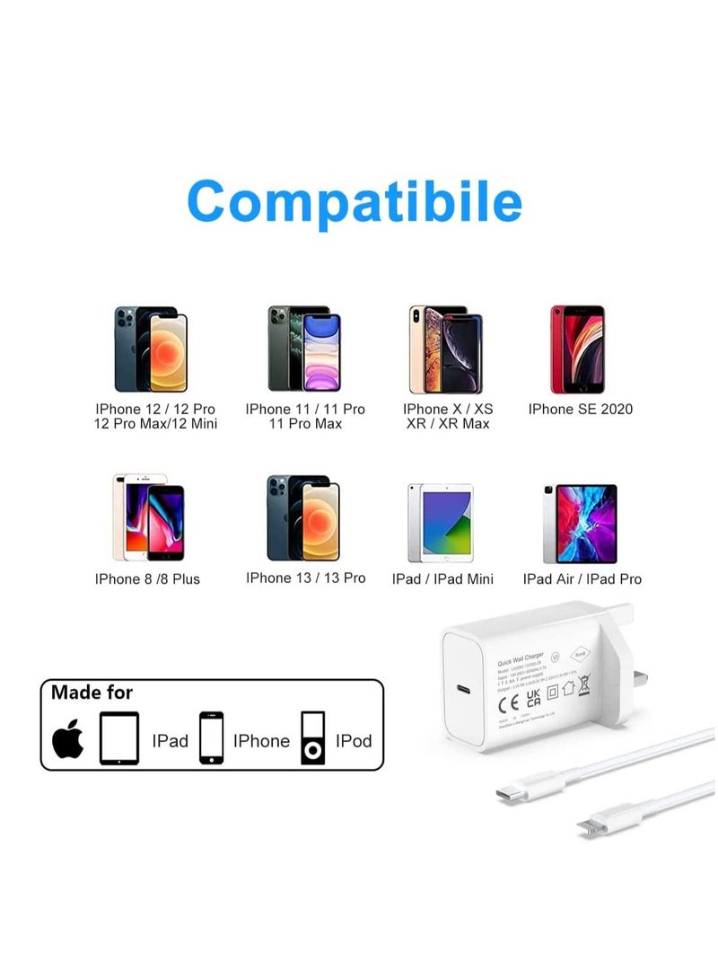 XiuWoo 20W PD Fast IPhone Charger [MFi Certified] USB C Power Wall Charger with 3FT CableCompatible with Cable IPhone 13/12 Pro/12 Mini/ 11/11 Pro/XS/Max/XR/X/8 Plus/SE IPod, IPad Mini Pro - Image 4