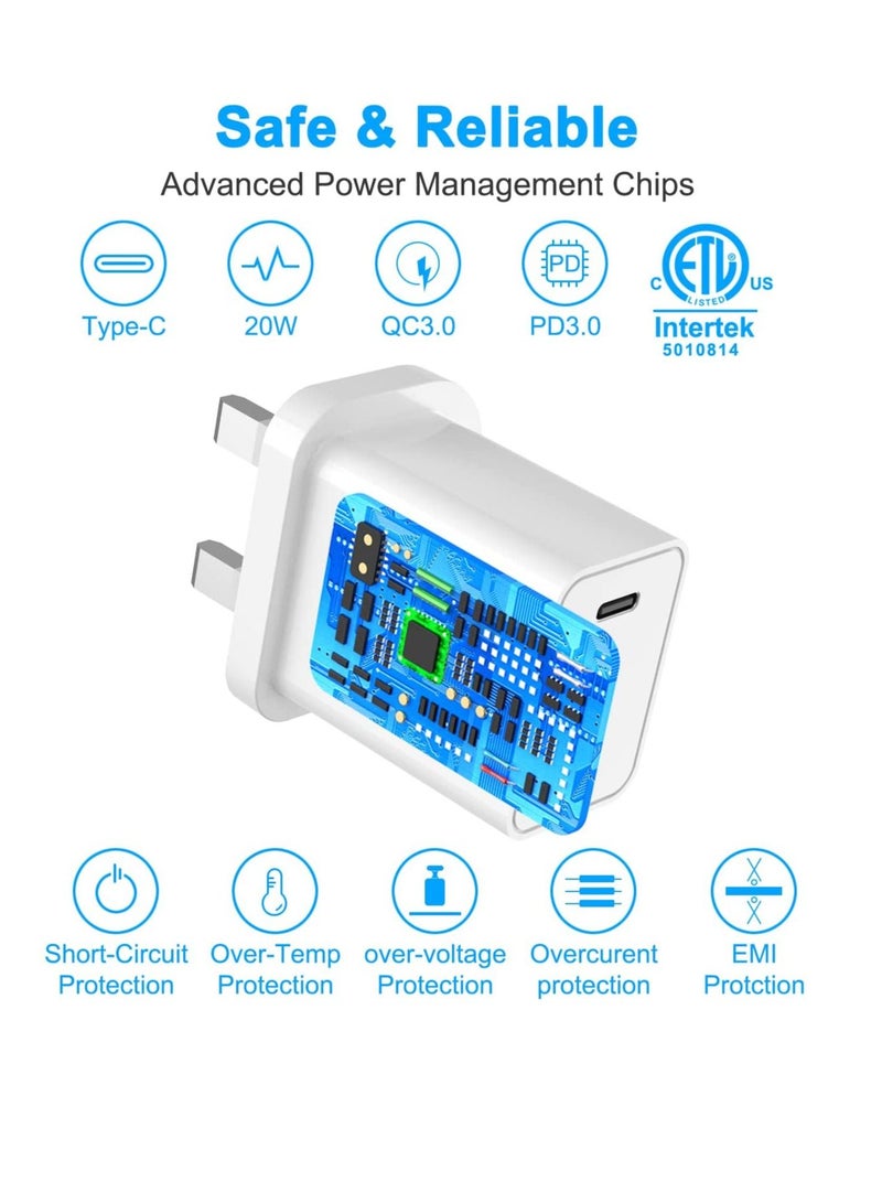 XiuWoo 20W PD Fast IPhone Charger [MFi Certified] USB C Power Wall Charger with 3FT CableCompatible with Cable IPhone 13/12 Pro/12 Mini/ 11/11 Pro/XS/Max/XR/X/8 Plus/SE IPod, IPad Mini Pro - Image 5