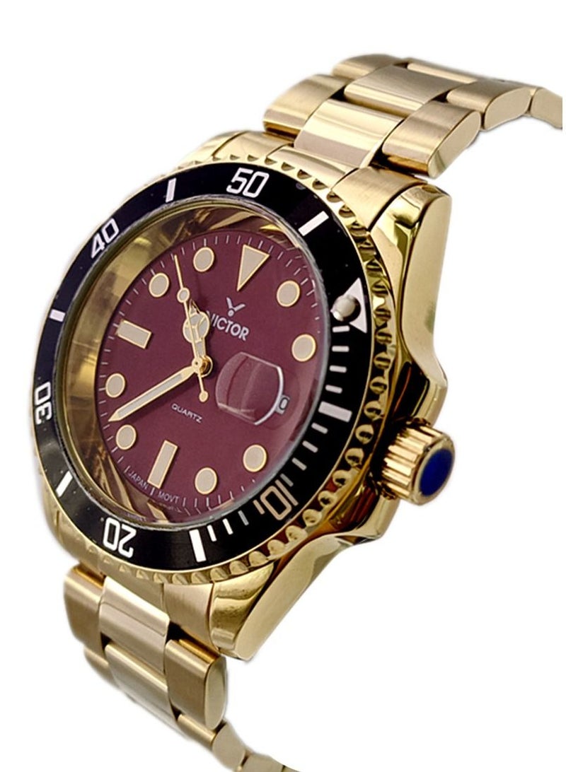Victor Men Analog Quartz Gold Stainless Steel Band Watch V1434-03 - Image 2