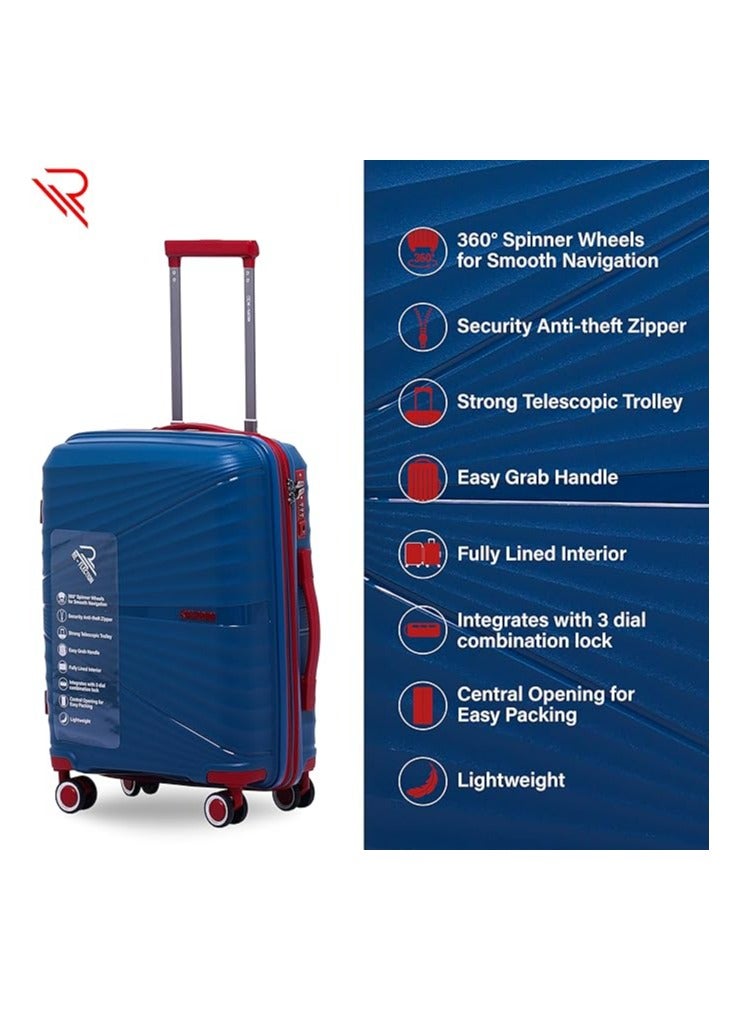 Reflection 20 Inch Polypropylene Carry on Suitcase Lightweight Hard Shell Curvy Line Series Travel Luggage Trolley with 36L Storage Capacity 4 Spinner Wheels and TSA Lock Blue - Image 3