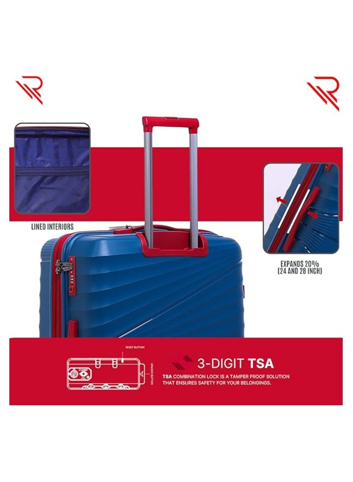 Reflection 20 Inch Polypropylene Carry on Suitcase Lightweight Hard Shell Curvy Line Series Travel Luggage Trolley with 36L Storage Capacity 4 Spinner Wheels and TSA Lock Blue - Image 2