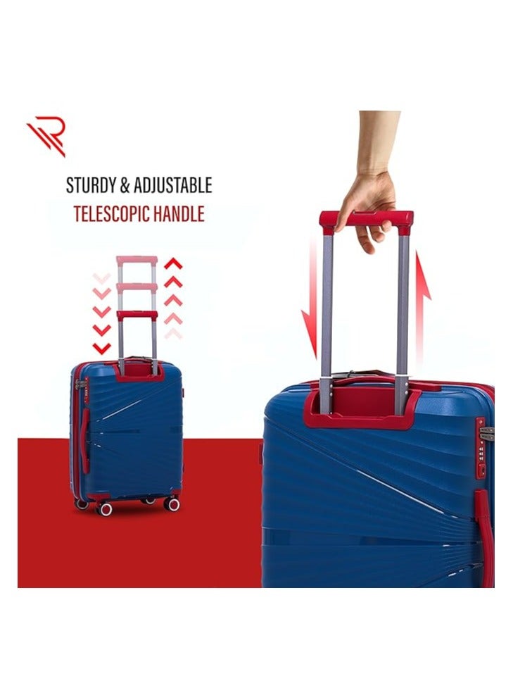 Reflection 20 Inch Polypropylene Carry on Suitcase Lightweight Hard Shell Curvy Line Series Travel Luggage Trolley with 36L Storage Capacity 4 Spinner Wheels and TSA Lock Blue - Image 4
