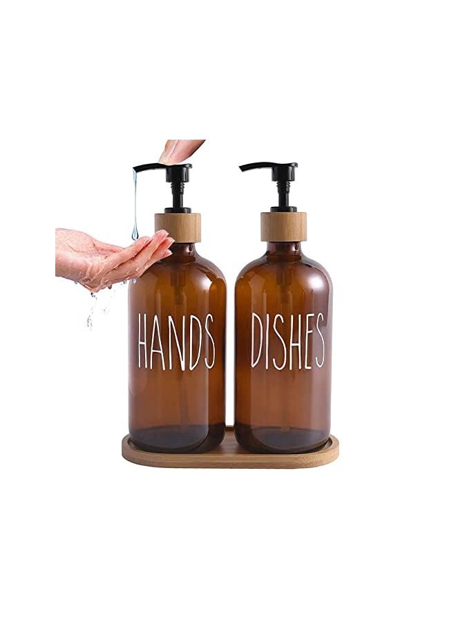 TOPSKY - Bathroom Soap Dispenser, Soap and Lotion Dispenser, Glass Pump Bottle Dispenser, Soap Bottle, Liquid Dispenser Pump for Bathroom Kitchen(Tawny) - Image 1
