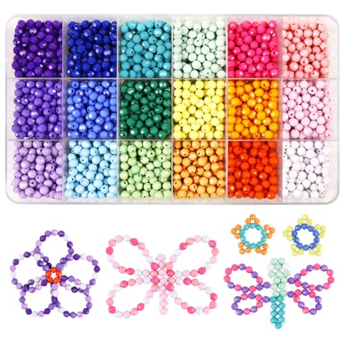 MAKERSLAND 2600pcs Faceted Beads Kit 18 Color Rainbow Opaque Plastic Beads Multicolor Loose Spacer Pony Beads Bulk Elastic String for Bracelets Necklaces Key Chains DIY Craft Jewelry Making