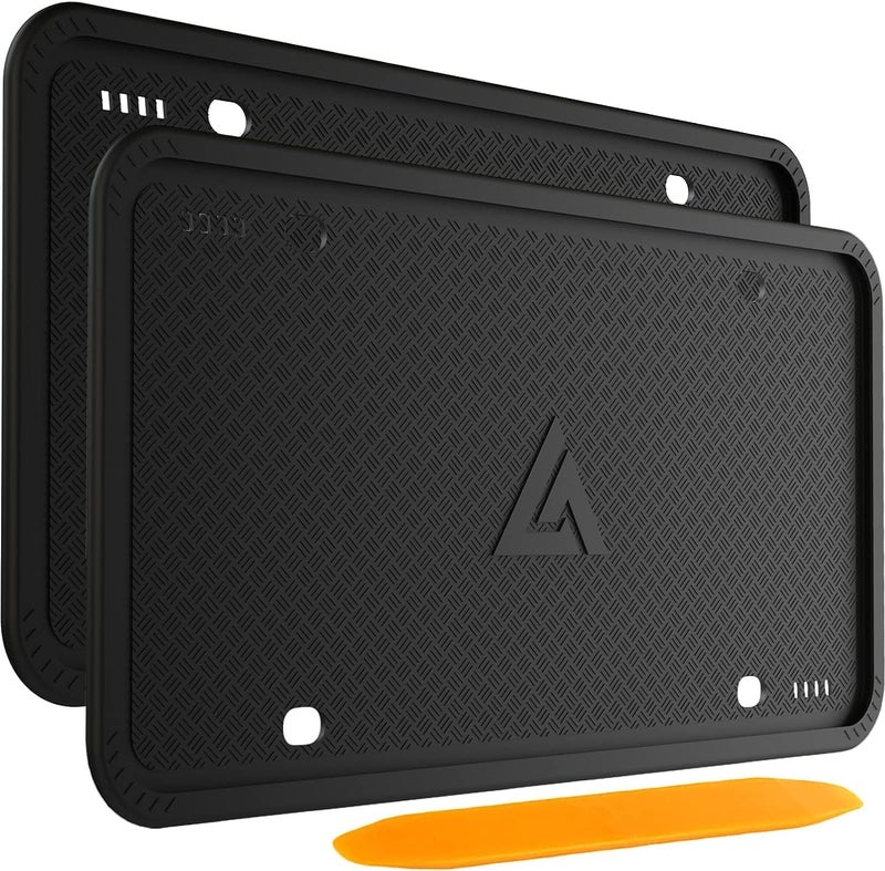 AUJEN Silicone License Plate Frames Black, 2 Pack Car License Plate Frame, Universal US Black License Plate Holders Brackets Rust-Proof, Weather & Rattle-Proof, Car Accessories - Image 1