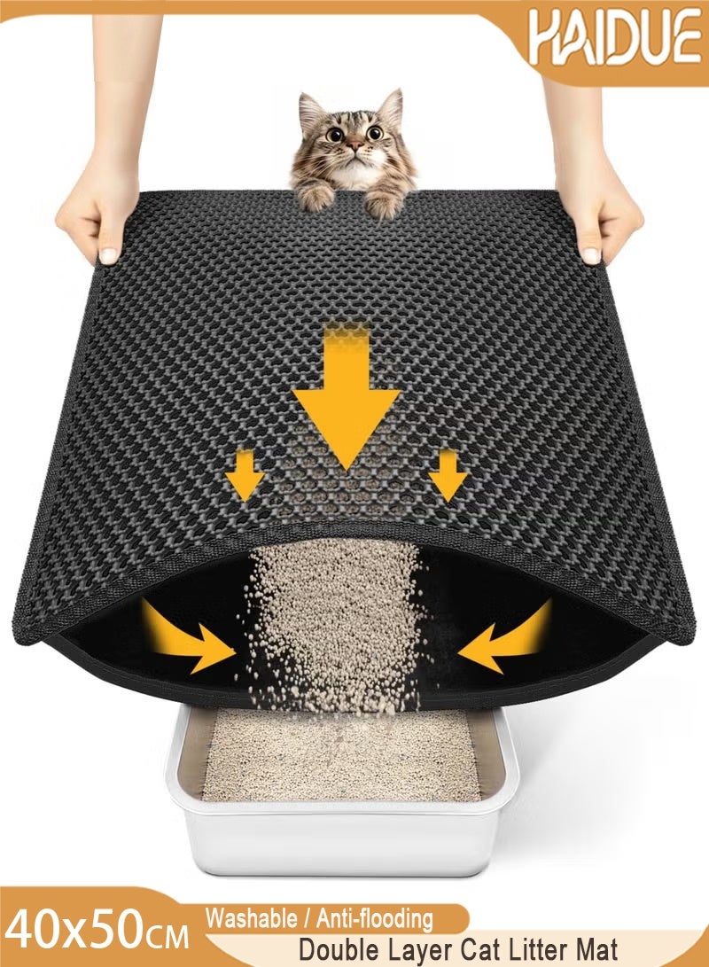 Haidue Cat Litter Mat Double Layer Design Waterproof Easier to Clean 40x50cm - Image 1