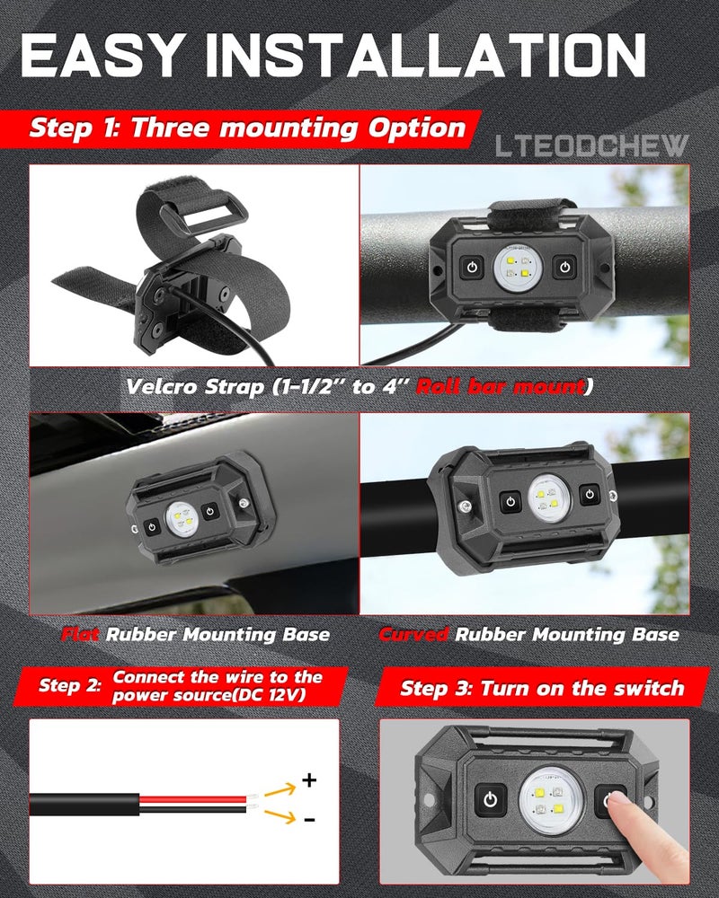 LTEODCHEW UTV Dome Light White and Amber, Aluminum IP68 Waterproof Flood Beam Car Interior Lights 12V Wired for UTV ATV Polaris RZR Can-Am Kawasaki Yamaha SXS Truck - Image 5