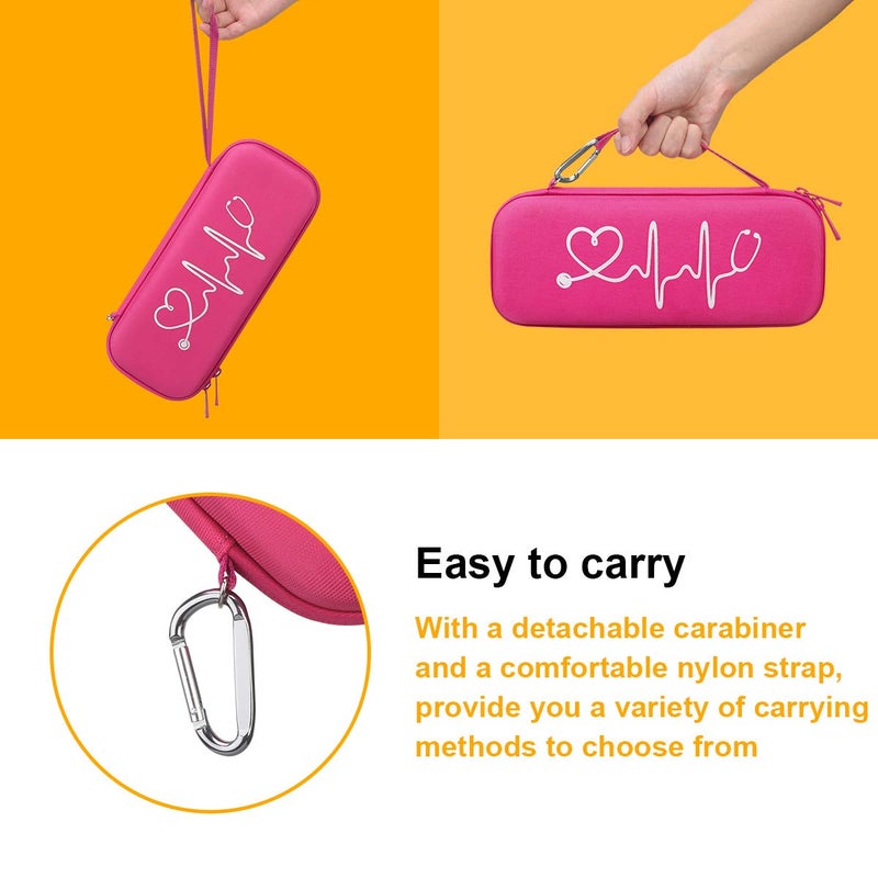 BOVKE Stethoscope Case for 3M Littmann Classic III Monitoring, Lightweight II S.E, Cardiology IV Diagnostic, MDF Acoustica Stethoscopes, Extra Room for Nurse Essentials and Medical Supplies, Raspberry - Image 2