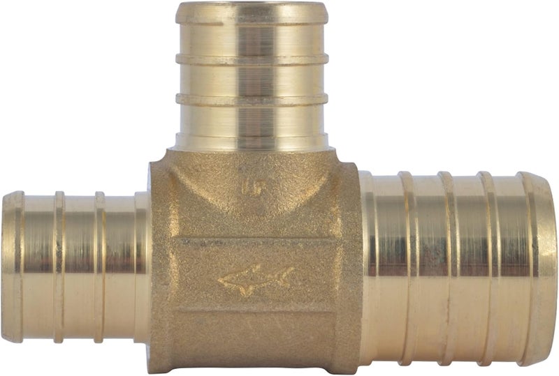 SharkBite Medium weight 1 Inch x 3/4 Inch x 3/4 Inch Crimp Reducing Tee, Brass Plumbing Fitting, PEX Pipe, PE-RT, UC414LFA Global flexible sizing options - Image 1