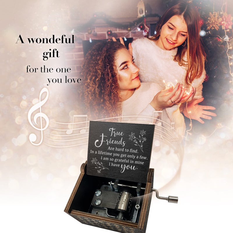 Hcaredee True Friendship Gifts for Women Female You are My Sunshine Wooden Music Box-True Friends are Hard to Find,I am so Grateful in Mine I Have You Keepsake Box for Friends(Black) - Image 3