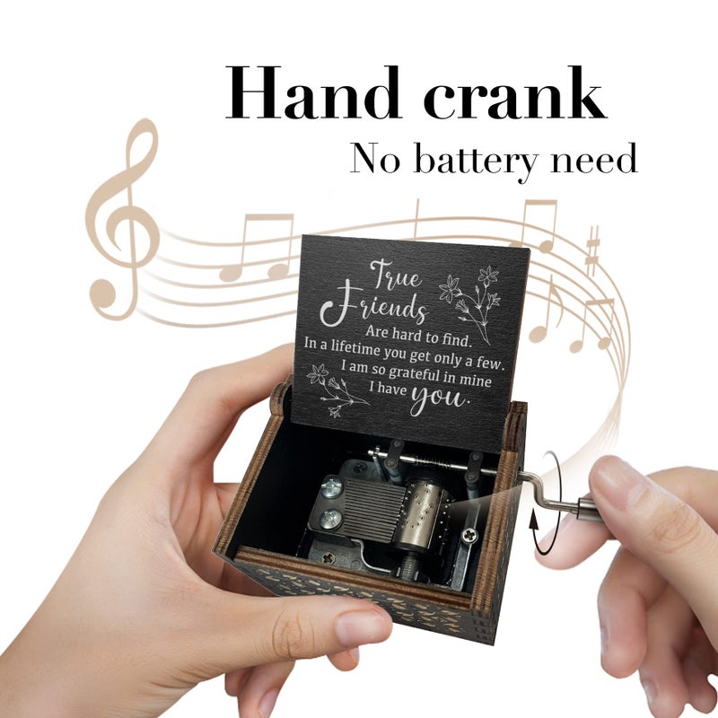 Hcaredee True Friendship Gifts for Women Female You are My Sunshine Wooden Music Box-True Friends are Hard to Find,I am so Grateful in Mine I Have You Keepsake Box for Friends(Black) - Image 2