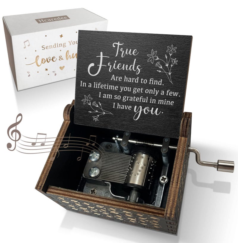 Hcaredee True Friendship Gifts for Women Female You are My Sunshine Wooden Music Box-True Friends are Hard to Find,I am so Grateful in Mine I Have You Keepsake Box for Friends(Black) - Image 1