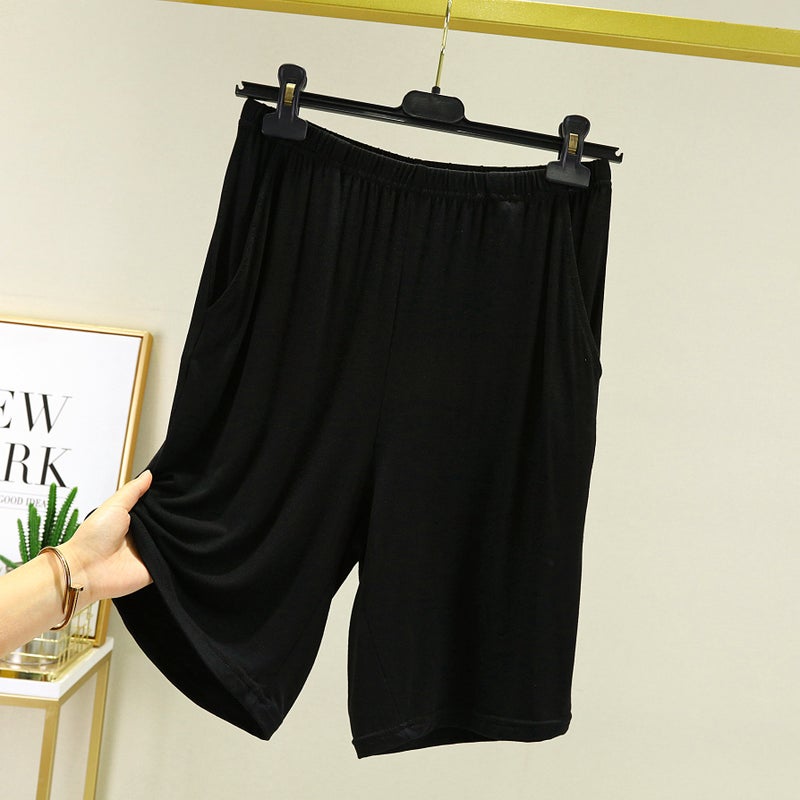 Pocket Mens Modal Shorts Pajama Pants Loose Large Size Casual Thin Half-length Pants Outer Wearable Home Pants Ink Blue - Image 5