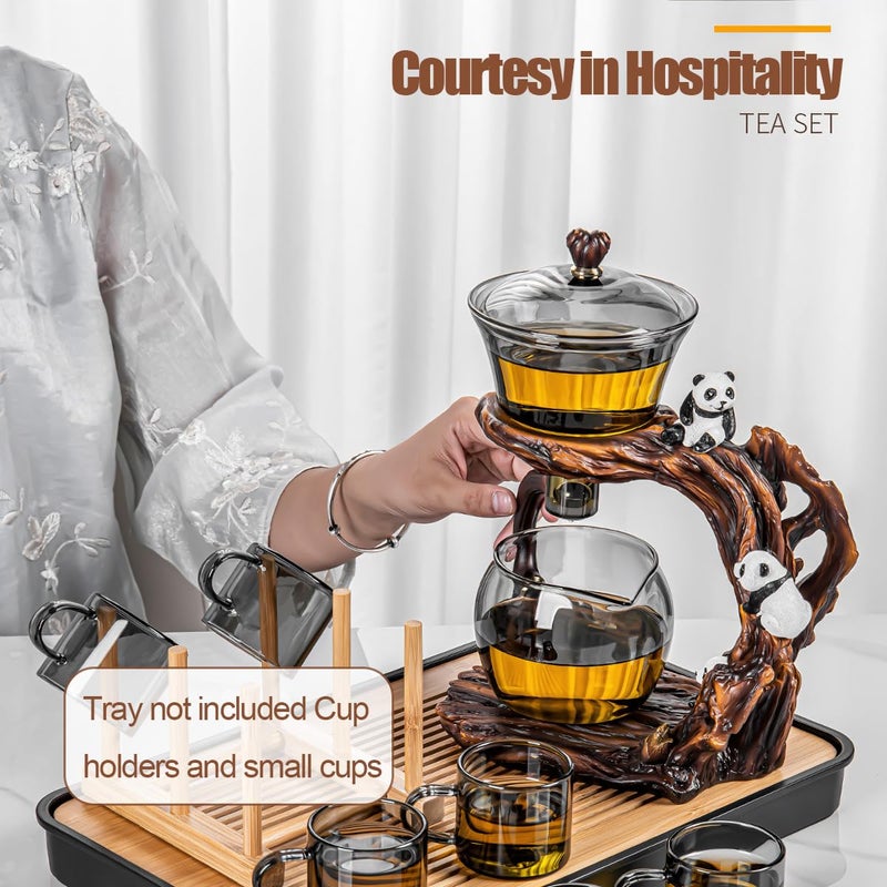 CUNHUY Lazy Kungfu Drip TeaPot, Heat Resistant Tea Set, Semi-Automatic Glass Teapot Suit for Magnetic Water Flow Wooden Glass Teapot Set - Image 2