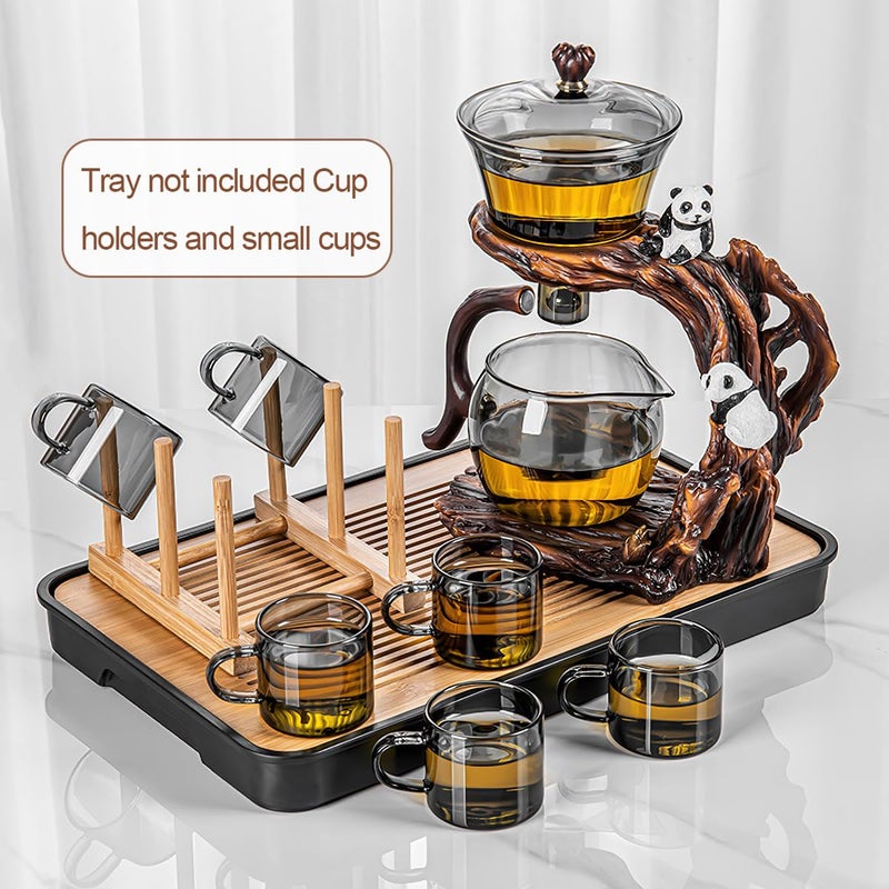 CUNHUY Lazy Kungfu Drip TeaPot, Heat Resistant Tea Set, Semi-Automatic Glass Teapot Suit for Magnetic Water Flow Wooden Glass Teapot Set - Image 5
