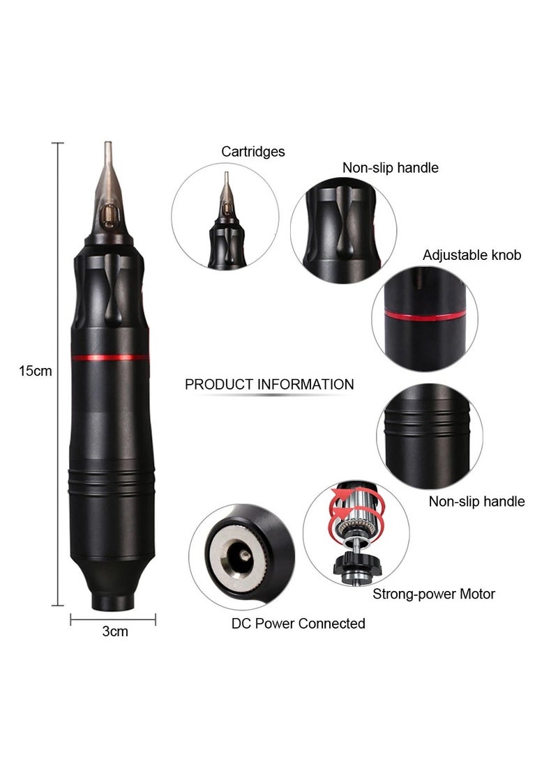 Tattoo Pen Kit, All In One Tattoo Machine Set, Durable Safe Tattoo Supplies Kit, Tattoo Pen, Tattoo Integrated Needles, Tattoo Pigment 10 Colors Set, Steel Pedal, Repair Cream, Bnadage, (Black Suit) - Image 2
