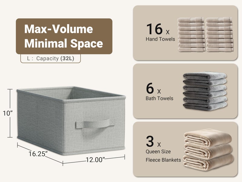 LayerSpace 3 Pack Fabric Storage Bins for Shelves | 16.25x12x10in Closet Storage Baskets | Collapsible Storage Bins |Fabric Closet Organizers with Handles | Light Gray - Image 3