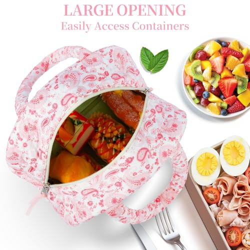 WOBAGMEN Quilted Lunch Box for Women,Coquette Aesthetic Lunch Box for Teen Girls,Cute Lunch Bags for Work, School,Office,Picnic,Travel (peisili) - Image 5