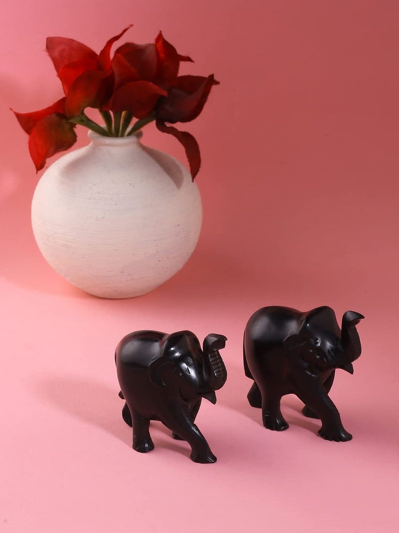 RDK RDK Original Ebony Wood Elephant Pair Black Wood Combo Karungali Kattai Set for Home and Office Decor Size 2 Inch Upper Trunk - Image 1