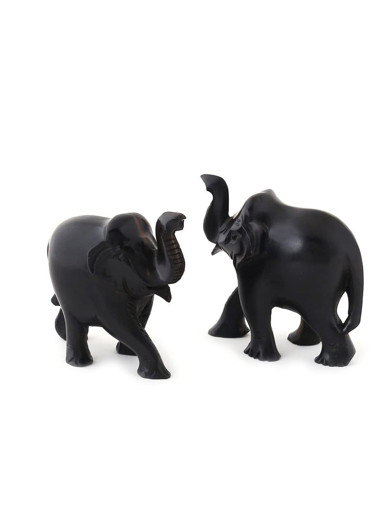 RDK RDK Original Ebony Wood Elephant Pair Black Wood Combo Karungali Kattai Set for Home and Office Decor Size 2 Inch Upper Trunk - Image 5