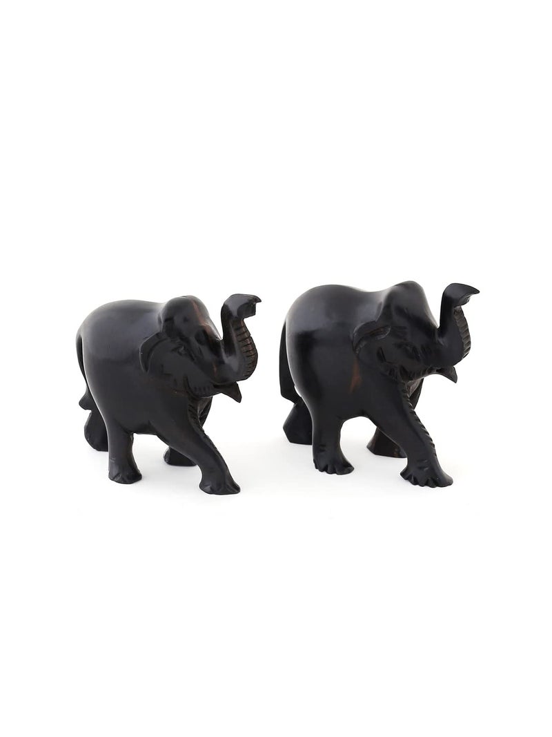RDK RDK Original Ebony Wood Elephant Pair Black Wood Combo Karungali Kattai Set for Home and Office Decor Size 2 Inch Upper Trunk - Image 3
