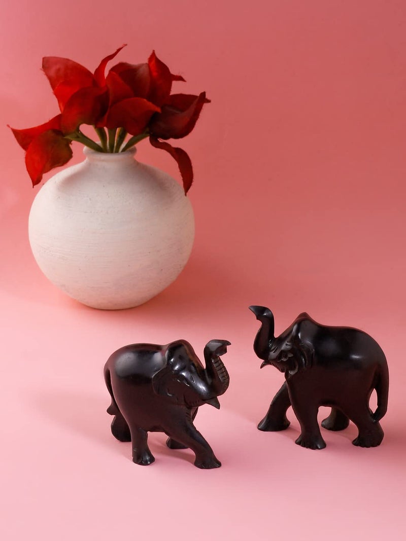 RDK RDK Original Ebony Wood Elephant Pair Black Wood Combo Karungali Kattai Set for Home and Office Decor Size 2 Inch Upper Trunk - Image 2