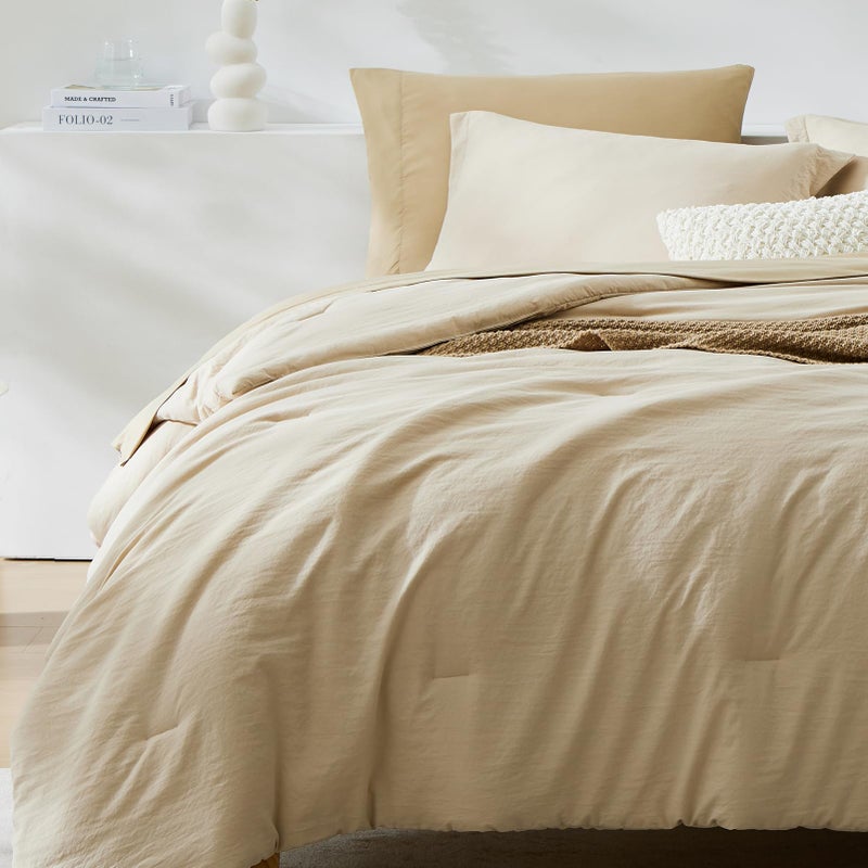 WRENSONGE Oversized Queen Comforter Set - 7 Pieces Beige Bed in a Bag Queen with Sheets, 2 Pillow Shams, and 2 Pillowcases- Warm Bedding Sets Queen for All Season - Image 3