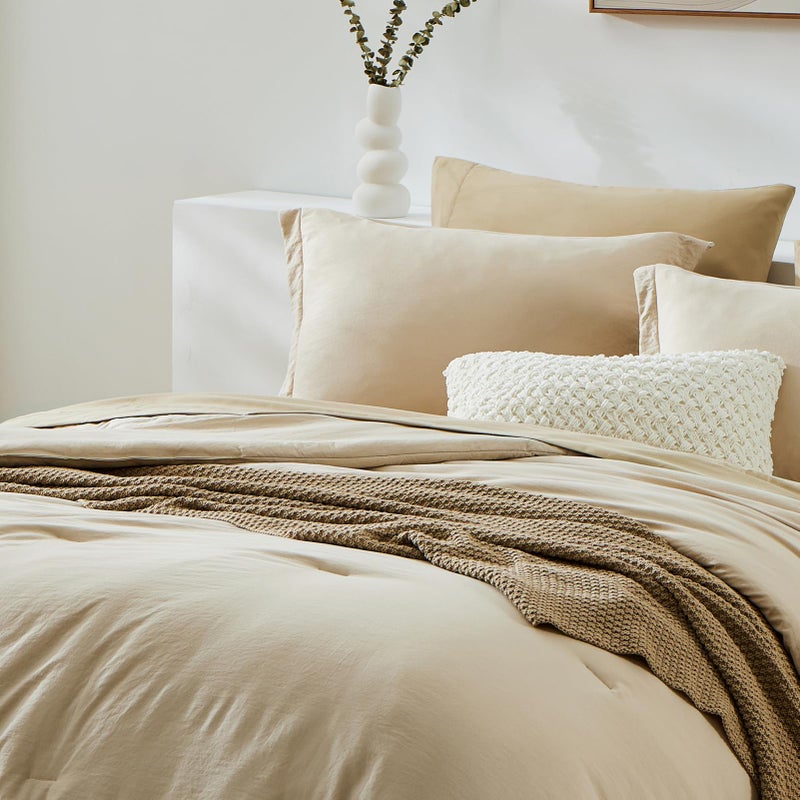 WRENSONGE Oversized Queen Comforter Set - 7 Pieces Beige Bed in a Bag Queen with Sheets, 2 Pillow Shams, and 2 Pillowcases- Warm Bedding Sets Queen for All Season - Image 5