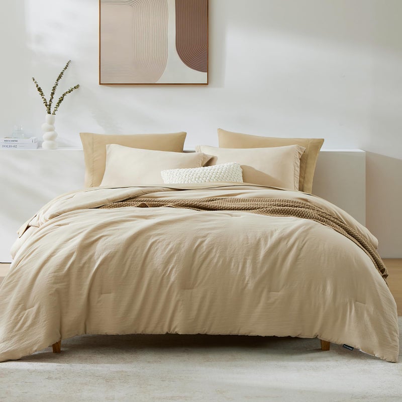 WRENSONGE Oversized Queen Comforter Set - 7 Pieces Beige Bed in a Bag Queen with Sheets, 2 Pillow Shams, and 2 Pillowcases- Warm Bedding Sets Queen for All Season - Image 1